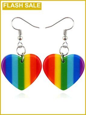 Rainbow Heart Acrylic Drop Earrings LGBTQ Pride Jewelry Cute Y2K Gift